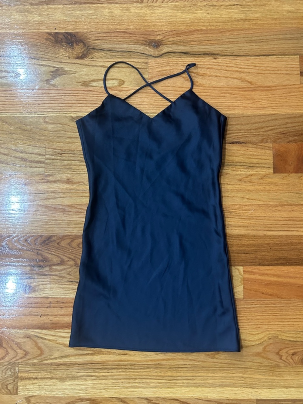 TOPSHOP Sleek Navy satin Slip Dress with Crossback Straps